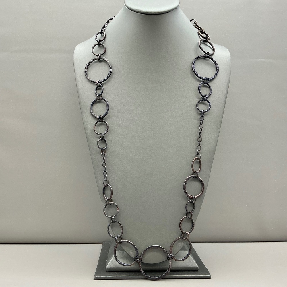 Lia Sophia Necklace Copper Tone Mixed Circle Link Statement Iridescent 26"‎